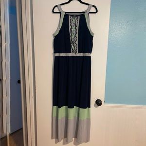 Navy Maxi Dress Aztec Design Lime & Gray Accents